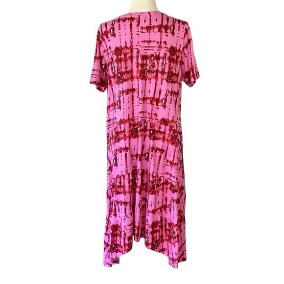 LOGO by Lori Goldstein Womens Pink Red Short Sleeve Tiered Maxi T-Shirt Dress LP - Picture 3 of 8